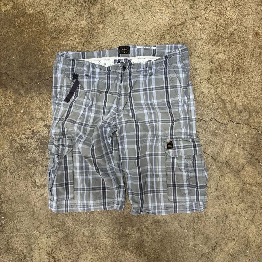 Lee Shorts Mens 30 Blue Cargo Plaid 100% Cotton Pocket Outdoor Casual 11" Inseam